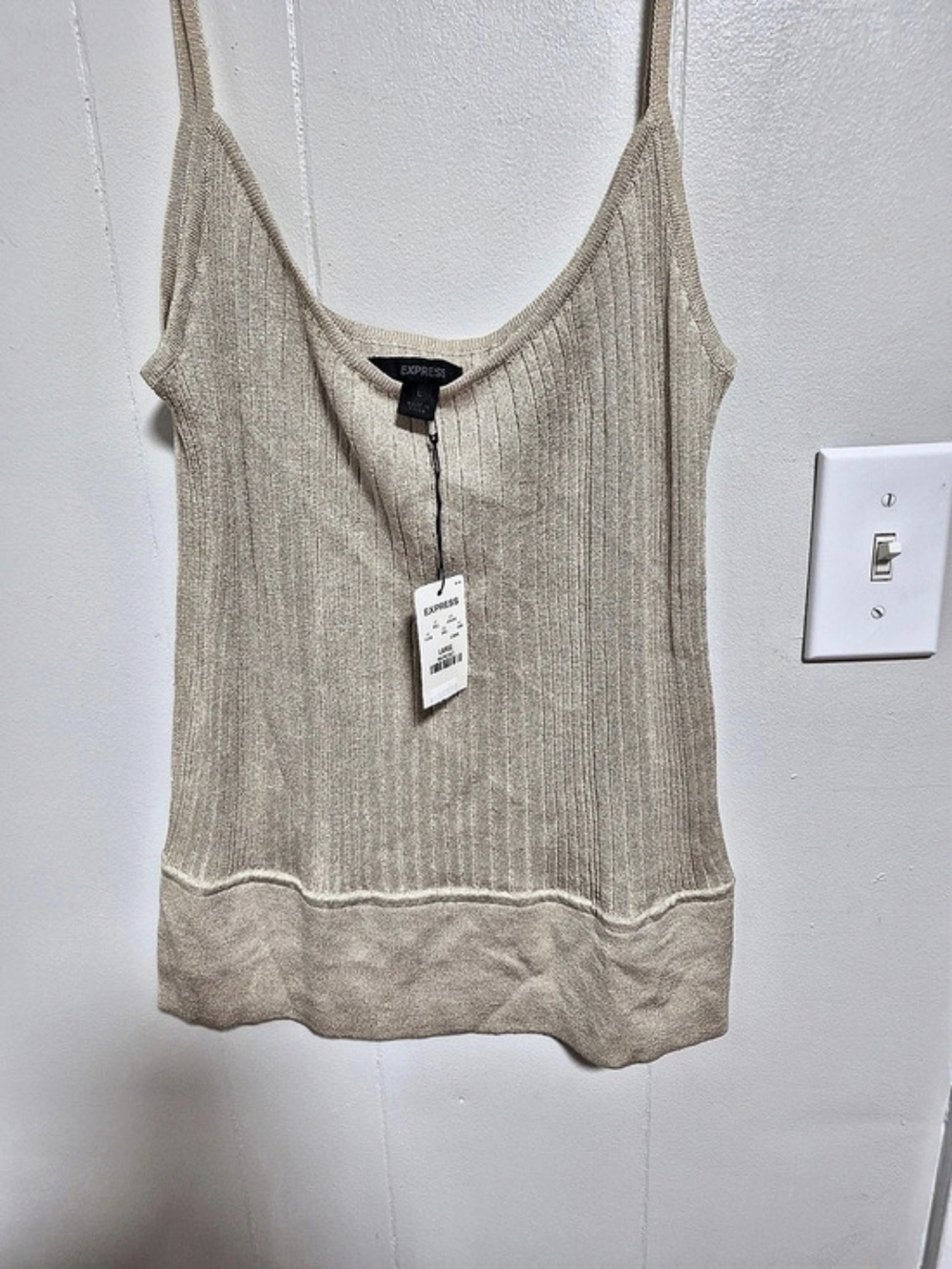 Express Ribbed Knit Tank Top in Beige Size Large NWT